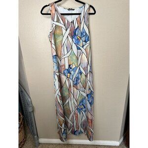 C.O.Z.Y. Womens Purple Dress Small sleeveless stain glass pockets maxi polyester